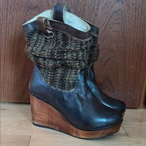 BedStu leather and knit distressed wedge boots size 8